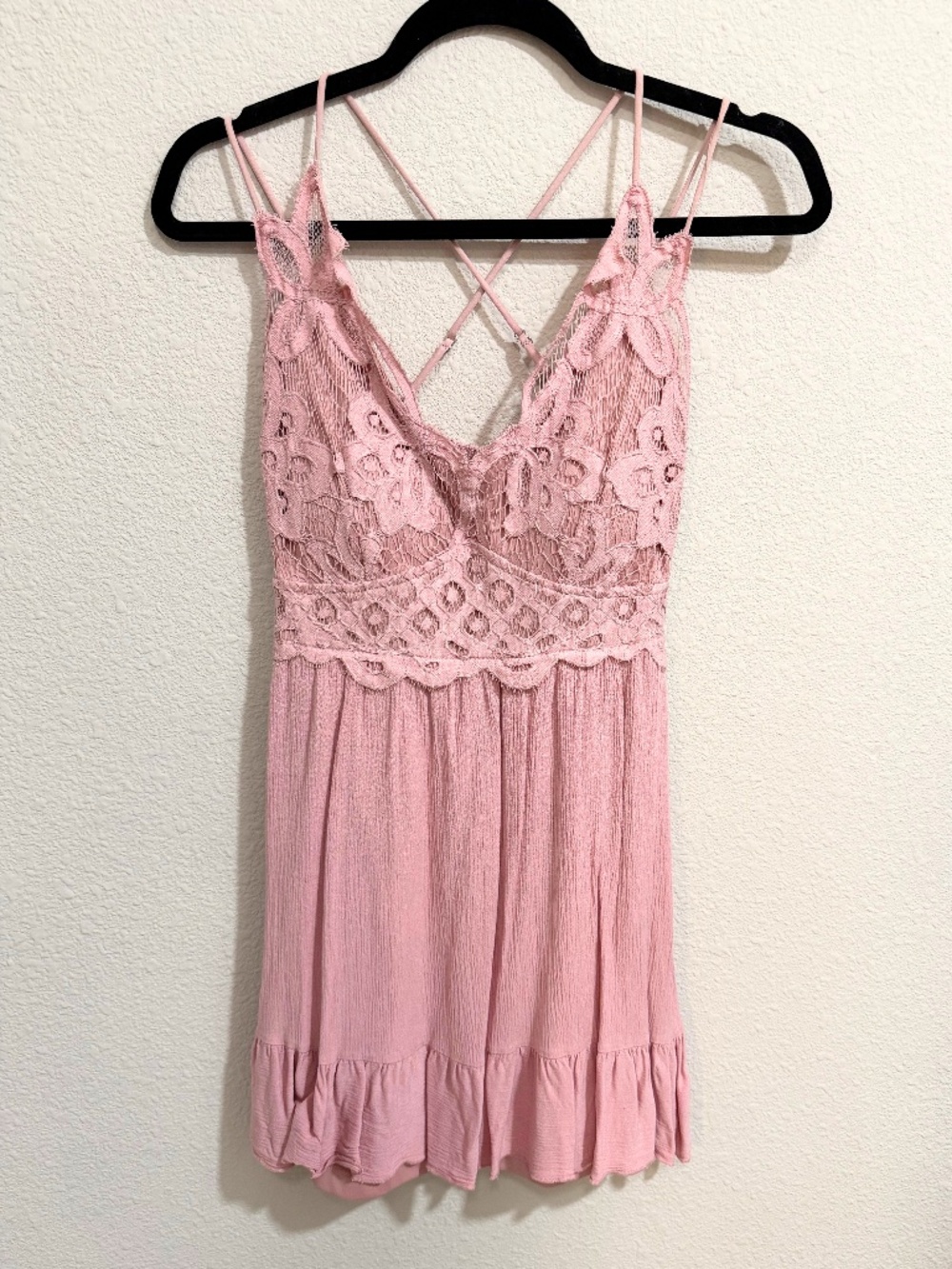 Pink Lace Mini Dress with Strappy Criss Cross Back | Francesca’s | small